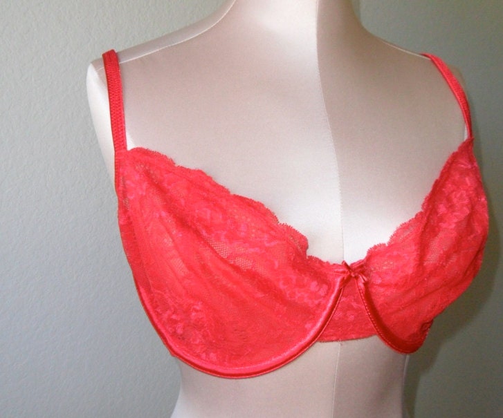 Sheer Lace Bra Underwire Red Lily of France 36DD
