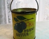 Vintage Pre-1960s Prune Butter Fruit Tin Pail with Handle Hamburg Western Germany Bright Yellow