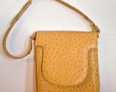 1960s Fantastic Camel Authentic OSTRICH Leather Purse with Adjustable Shoulder Strap