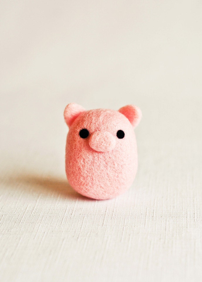 Peggy the Pig - Needle Felted Wooly Animal - Woodland Nature Waldorf Inspired Farm Home Decor Gift Cute Adorable Felt All Natural Wool