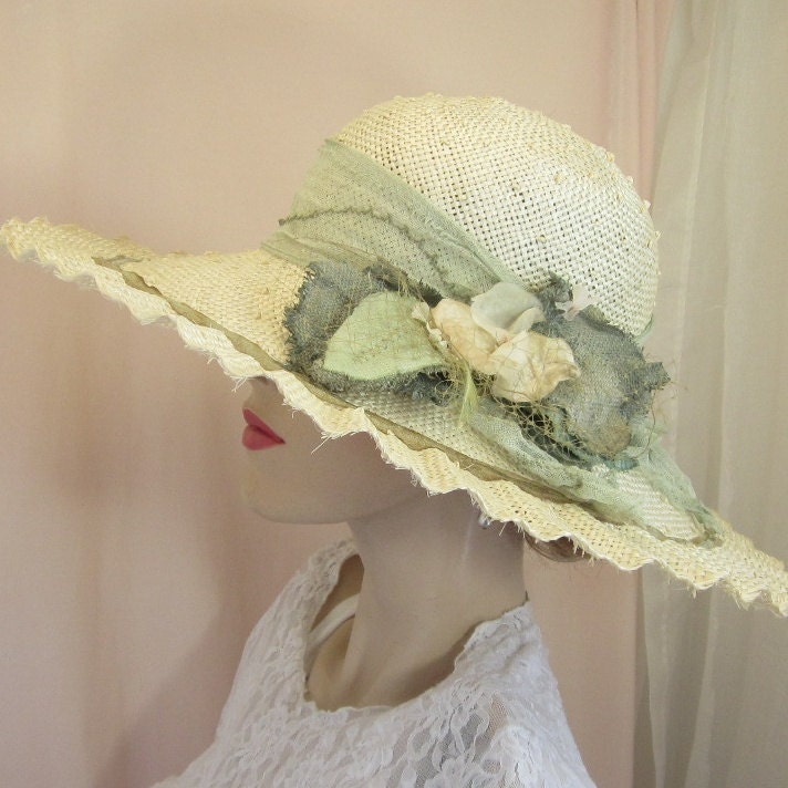 Summer straw hat shaped by hand for wedding, Kentucky Derby or Downton Abbey event