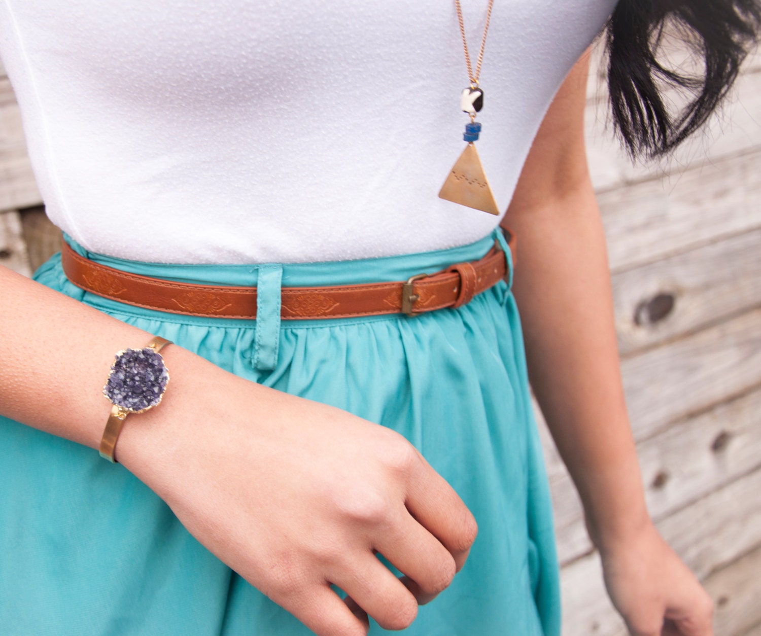 Heidi -- gold-lined amethyst druzy cuff bracelet