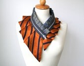 Burnt orange collar necklace, striped and paisley zipper collar necklace, eco fashion (60)
