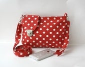 Red and White Polka Dot  Midi Messenger  Bag  Wirstlet and  Shoulder Adjustable strap Zipper Closure Mothers Day Gift