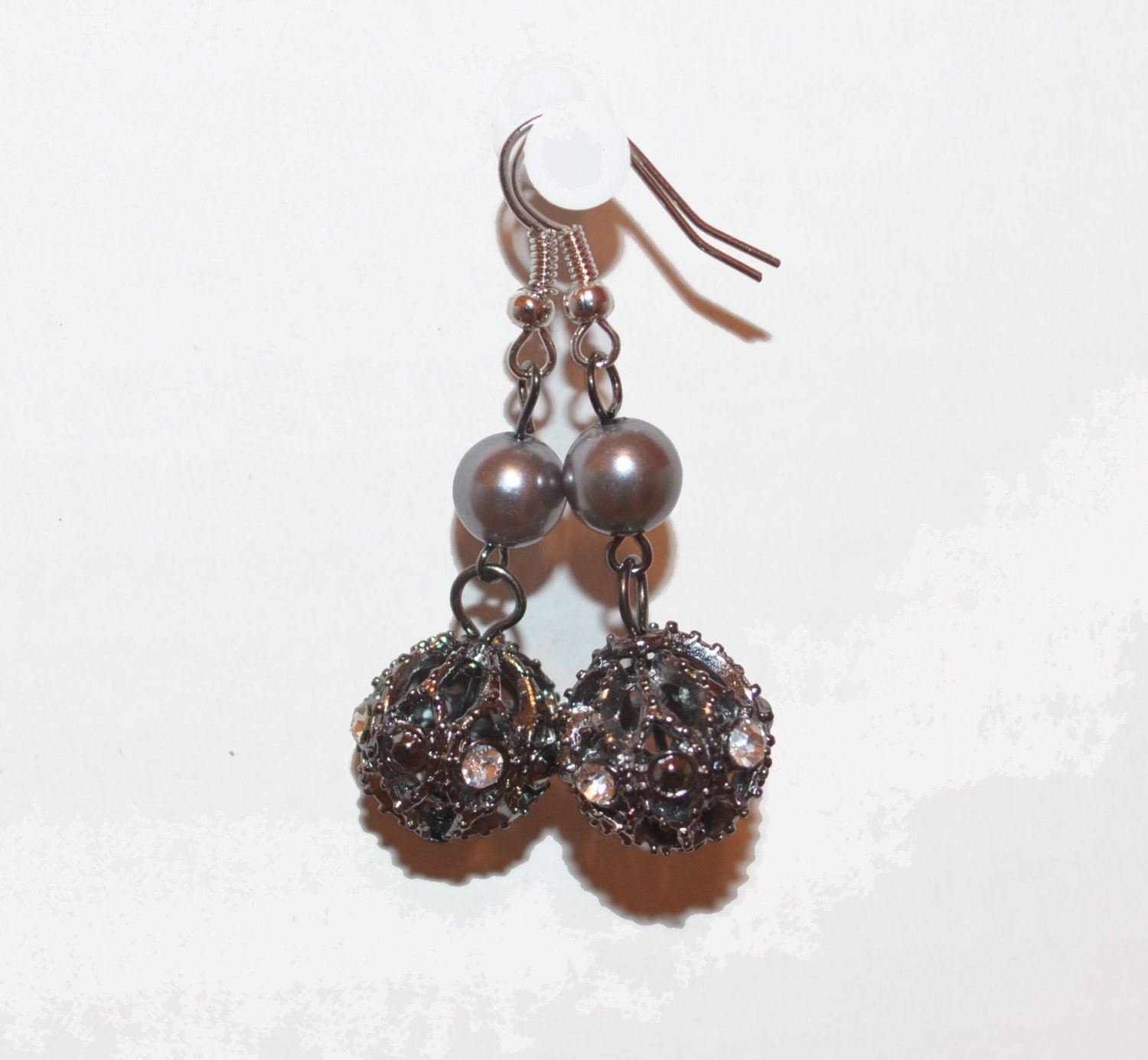 Gifts for her, under 20, Dangle Earrings Black Nickel Rhinestone OOAK Original Design