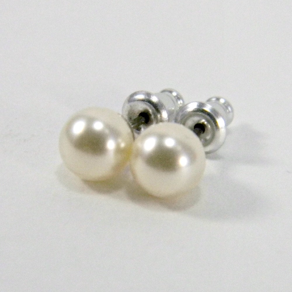 Ivory Pearl Earrings  6mm Cream White Round Swarovski Pearls on Hypoallergenic Stainless Steel  Post Stud Earring  Beaded Jewelry