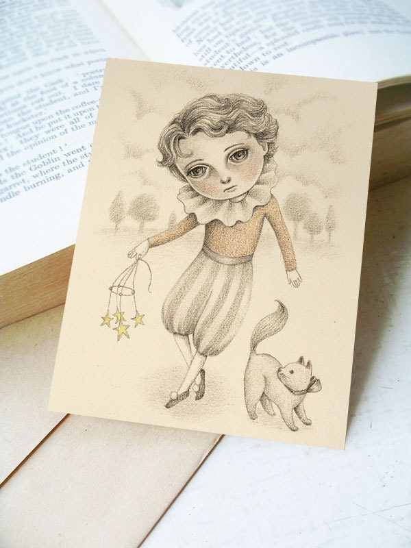 Blank Cards from Original Illustrations, Set of Three Cards with Envelopes, Dante by Amalia K
