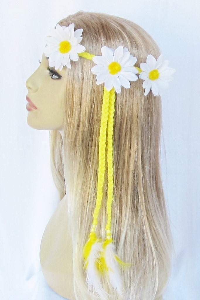 TIME of the SEASON edc hippie daisy feather headband braided adjustable festival summer wedding women hair accessories
