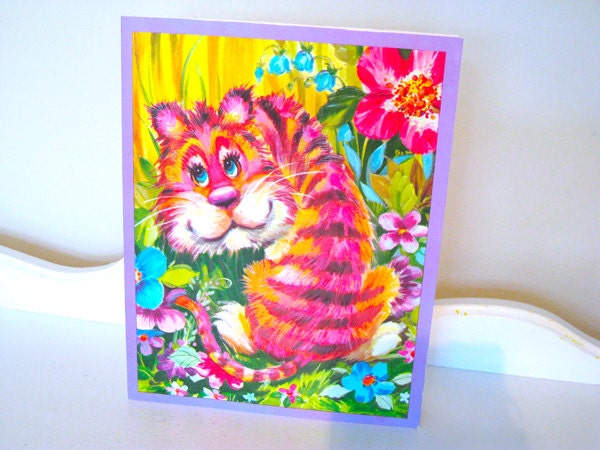 Vintage Card - Large 9" x 7" - Cute Bright Tiger  - Unused - Nursery Wall Art - 1960's