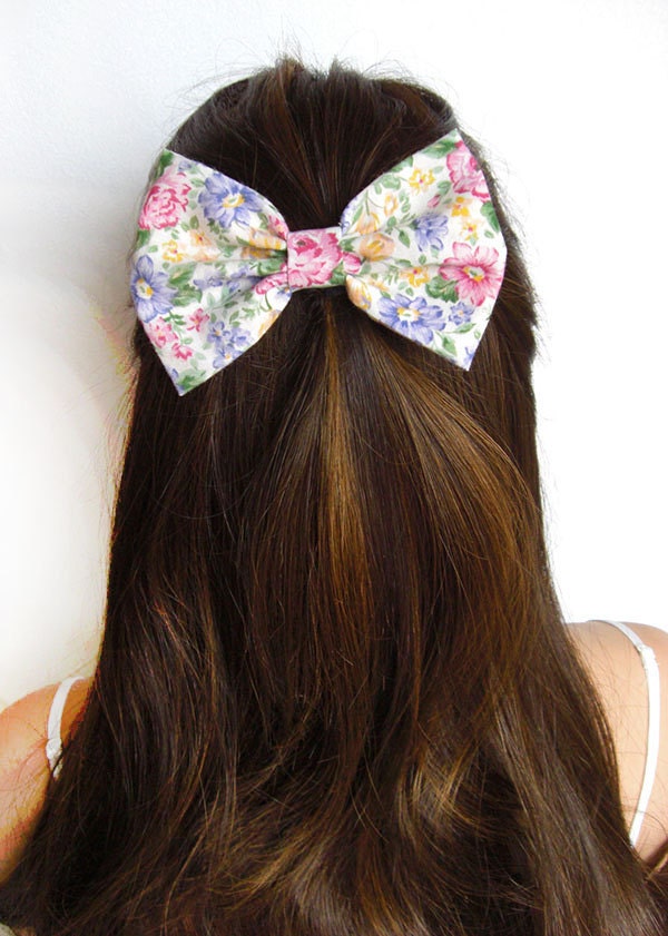 Bow - Spring Hair Bow Floral Bow Flower Bow Hair Bows Girls Hair bow For Hair Fabric Bows Bun Bow Sweet Hair Bow Princess HairBows