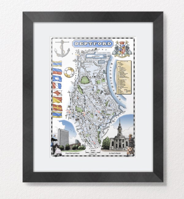 Deptford (London SE8) illustrated map print, 13 x 19"