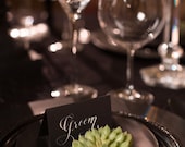 Place Cards - Calligraphy - Hand Lettering for weddings & events - White Calligraphy on Black