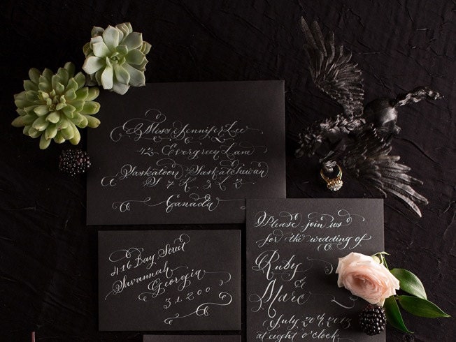 Hand Calligraphy Envelope Addressing -  White Ink