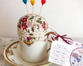 Mini handmade expression cup pincushion, retro pincushion, vintage teacup