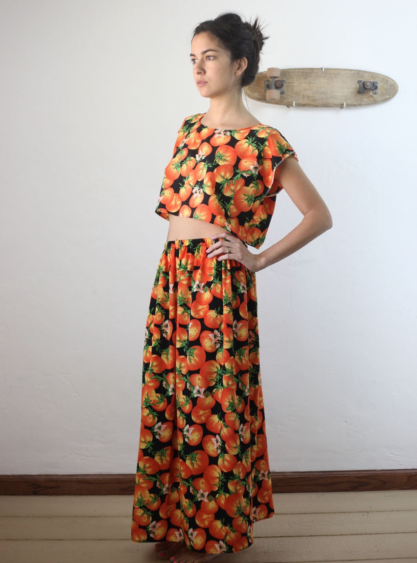 WOW tomato print elastic waist maxi skirt