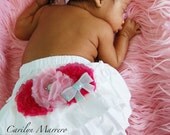 Love Vintage Inspired Baby Girl, White, Light Pink, Hot pink , Cotton Ruffled Bloomer