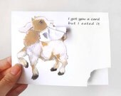 Funny Card, Cute Goat Art Greeting Card, Ripped Notecard, Blank Novelty Card