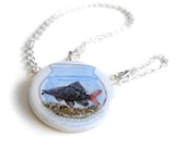 Black Fish Necklace, Pet Fish Bowl Painting, Art Resin Pendant, Beach Sand, Hand Painted Pendant, Red Tailed Black Shark