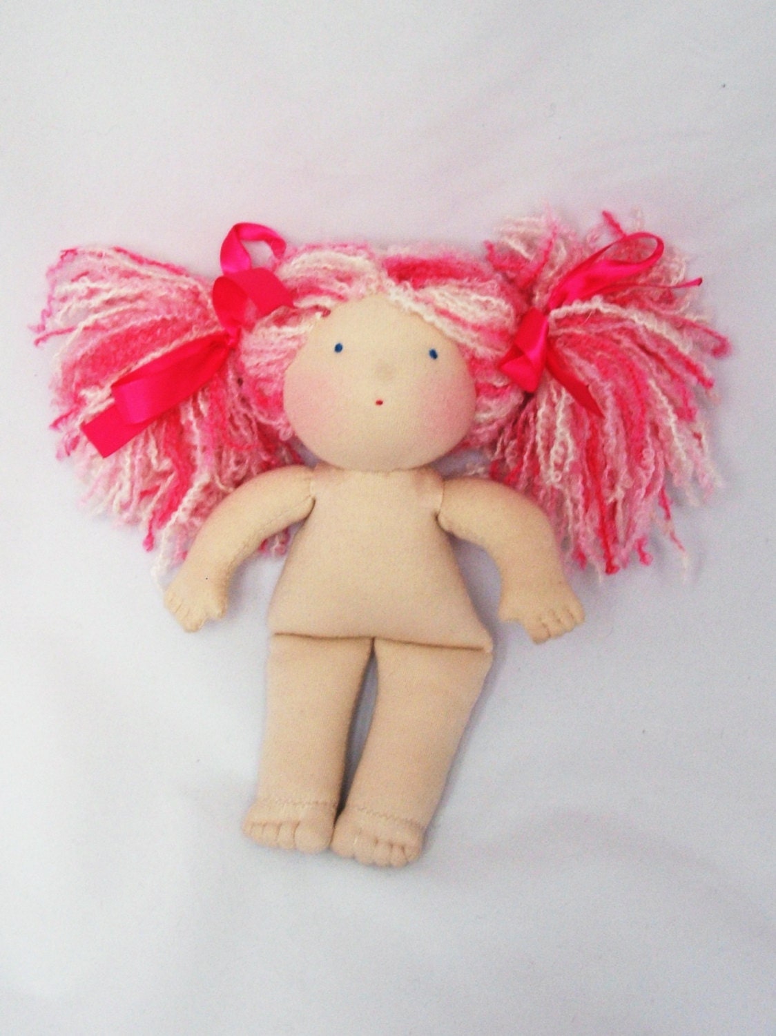 Waldorf  doll 10"  with pink white hair without clothes