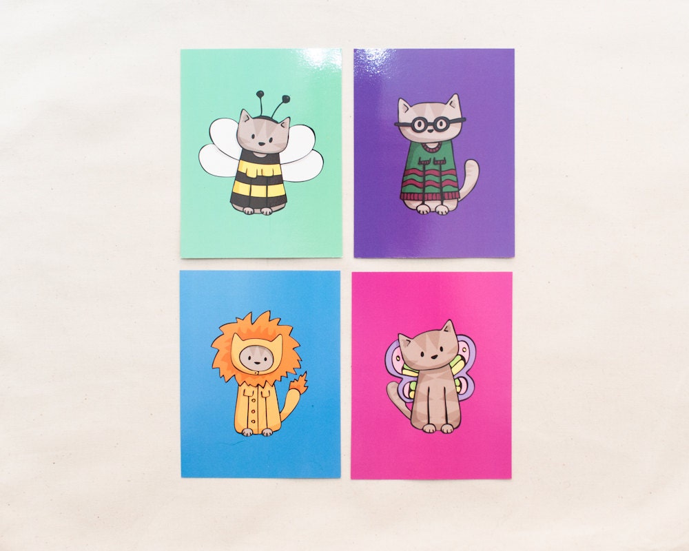 8 Cat Postcards - Costume Party