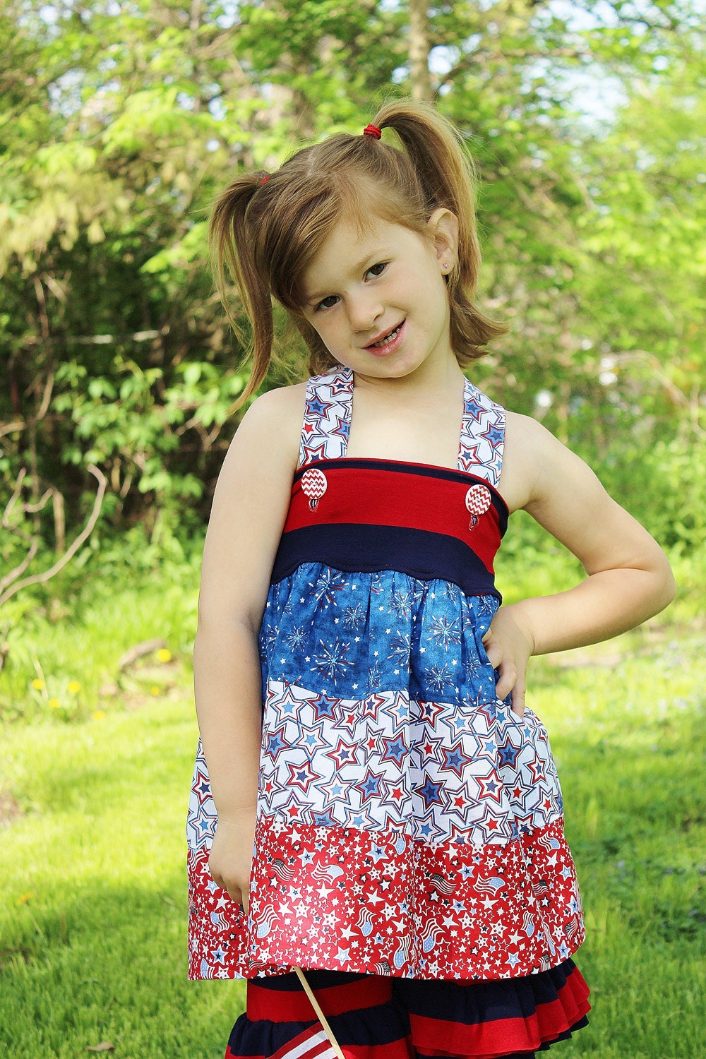 Knit bodice top Patriotic 4th of July Memorial Day Red White Blue