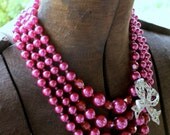 Pink Beaded Statement Necklace Vintage Rhineseone