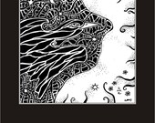 Black and white bird drawing print - Night - Mythology inspired art