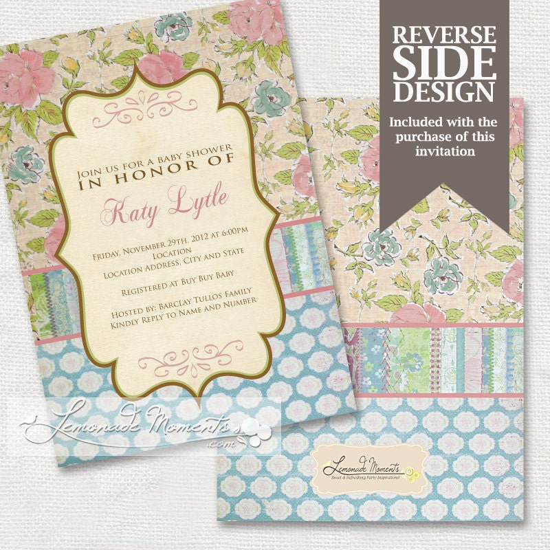 Shabby Chic Invitation - Baby Shower / Wedding Shower - PRINTABLE INVITATION DESIGN