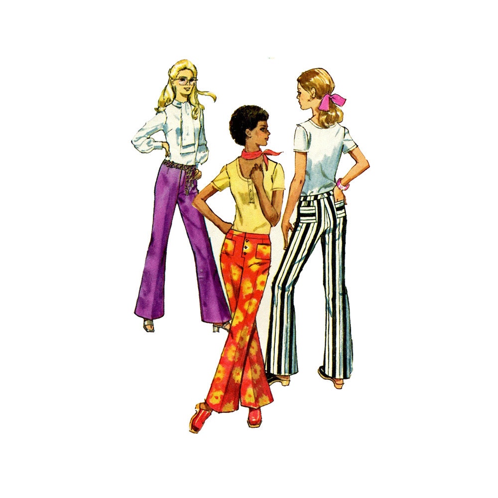 70s Vintage Sewing Pattern Hip Hugger Pants Slim Cut Size 12 Waist 25 1/2 Simplicity 9069
