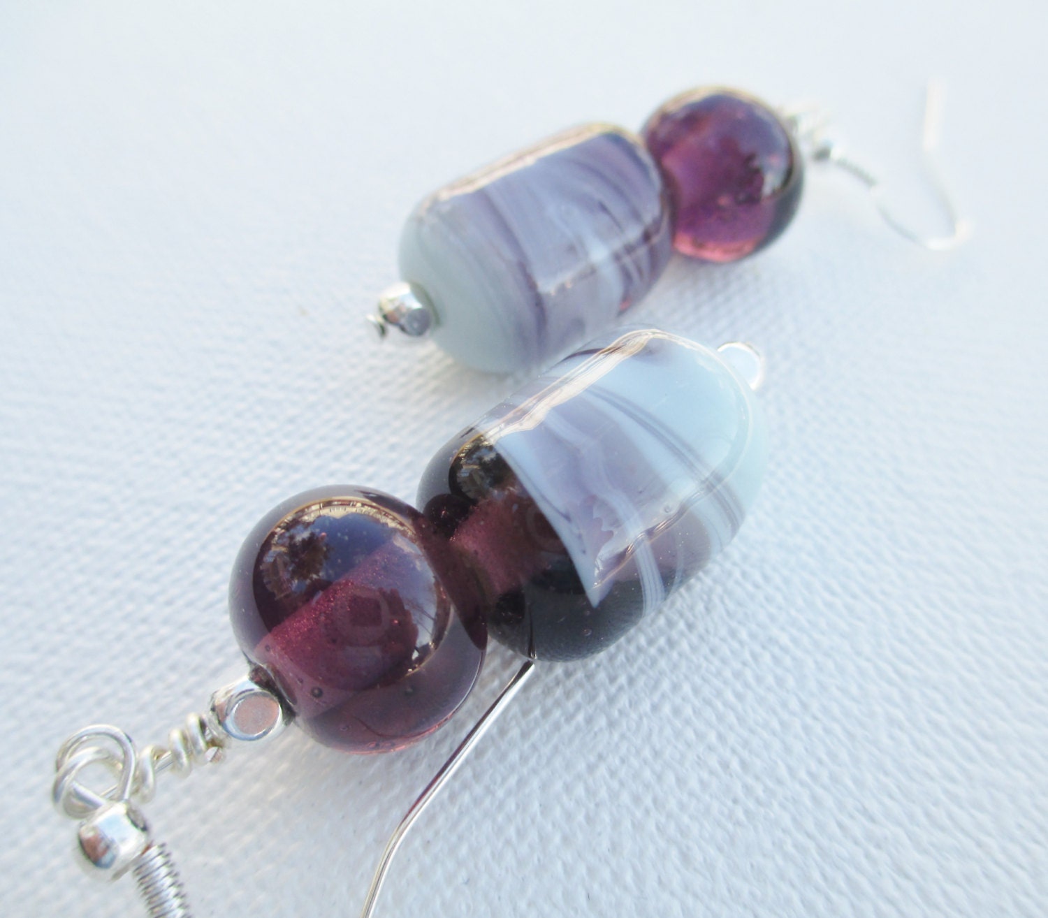 Lampwork Earrings in Purple (lavander) and White