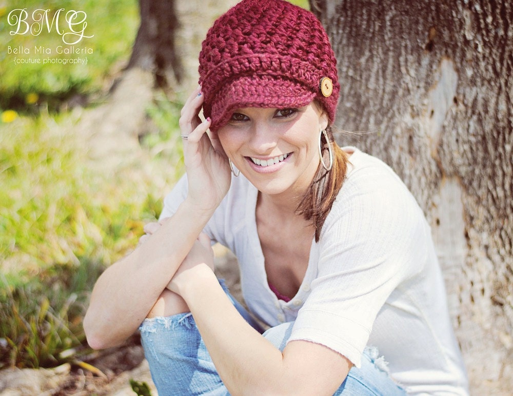 Women's Crochet Hat, Newsboy Hat, Brimmed Beanie Hat