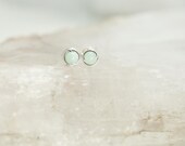 Tiny Amazonite Stud Earrings - Sterling Silver Mint Green Gemstone Rounds - Meditation, Creativity, Communication, Healing