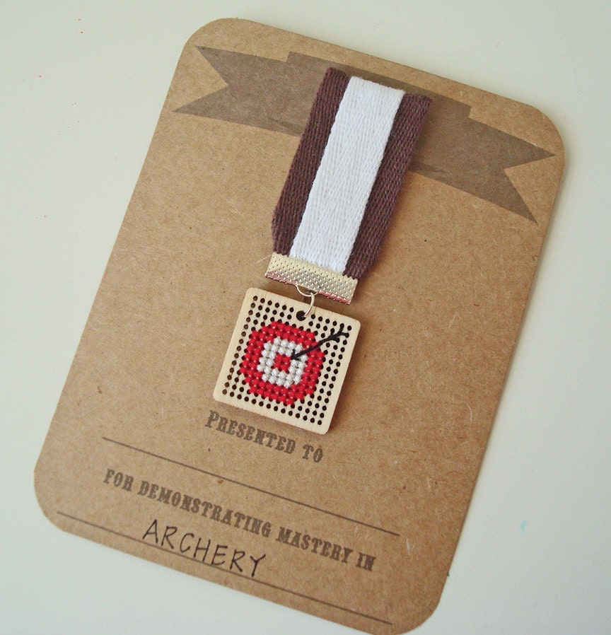 Archery cross stitch badge