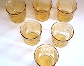 6 GLITTERING GOLD GLASS Vintage Amber Drinking Glasses Mid Century 60s Lowball Service for Six Retro Kitchen