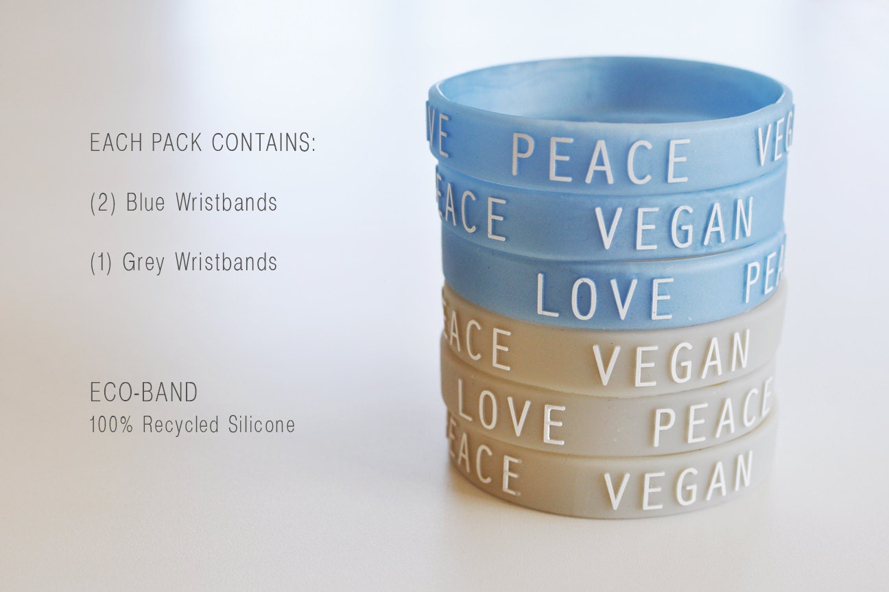 LOVE PEACE VEGAN : Wristbands (Pack of 3)