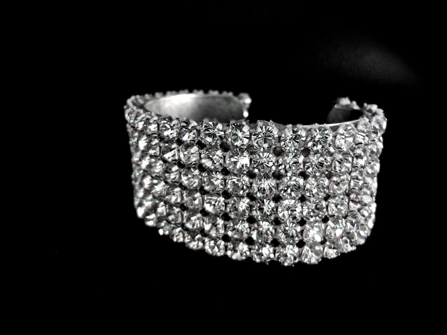 Bridal jewelry - Rhinestone cuff bracelet - Crystal rhinestone bracelet - Super sparkly - Prom - Pageant - Adjustable - Brides Bracelet -