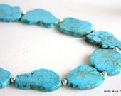 Necklace, turquoise magnesite, slab stones, sterling silver beads, sterling silver chain, sterling silver toggle, statement necklace