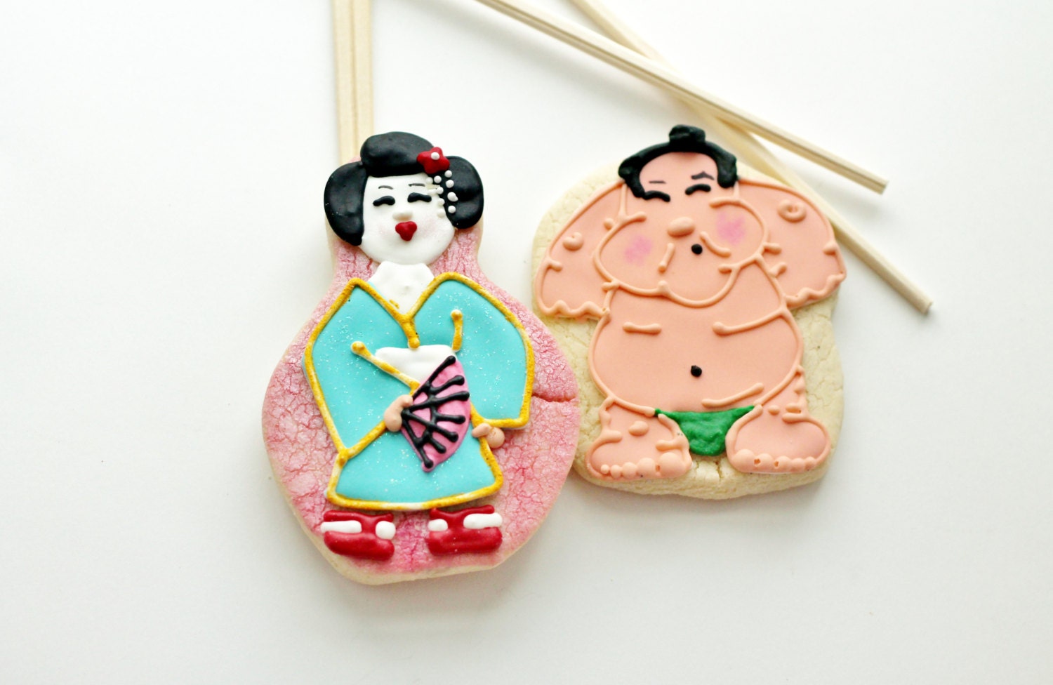 Japanese Geisha and Sumo Wrestler Decorated Sugar Cookies
