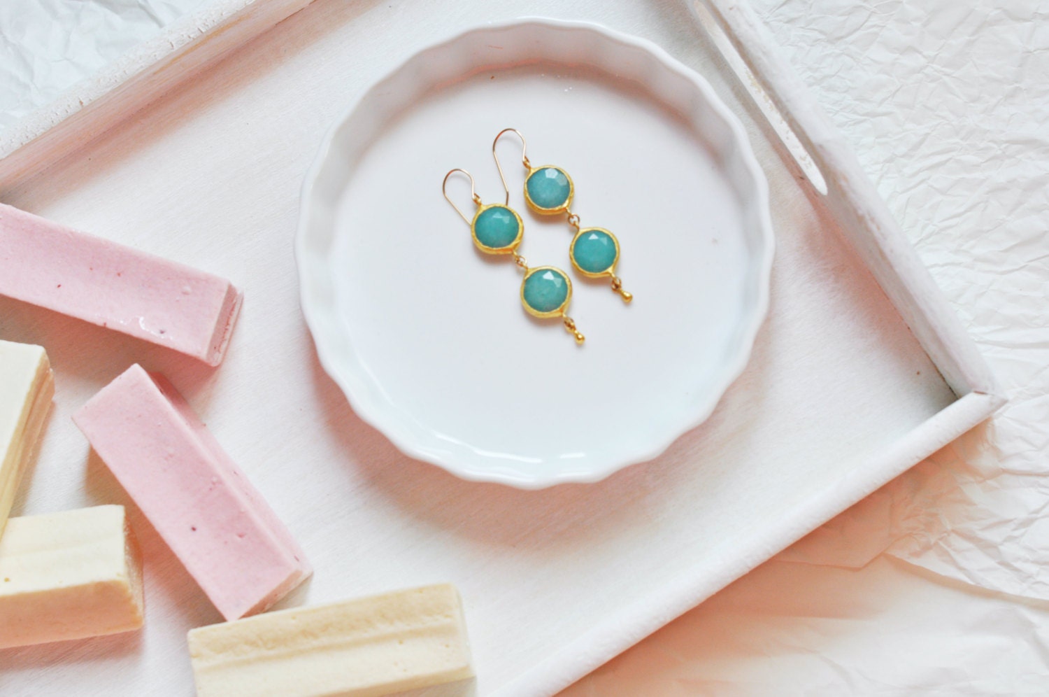spring pastel bright sky blue baby blue earrings stone- Long Earrings-  Gold bridal Earrings - Gemstone Earrings -  israel jewelry