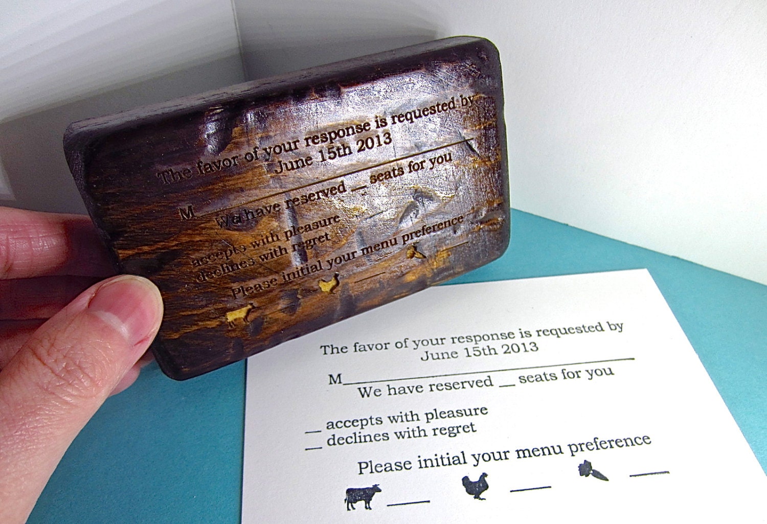 RSVP response card stamp with wedding menu option - Choose 3 from silhouette choices