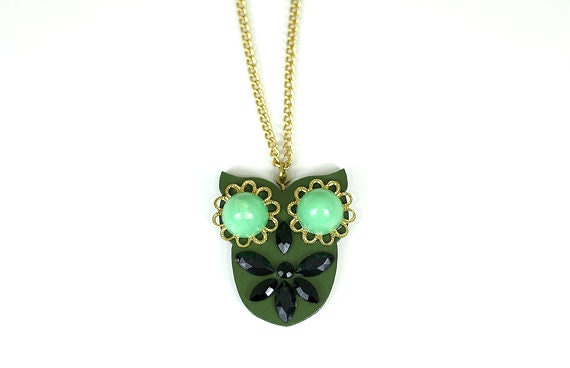 Green Owl Necklace Pendant