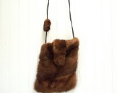 Handmade Mink and Suede Purse, Vintage Brown Mink and Fawn Colored Suede Handbag