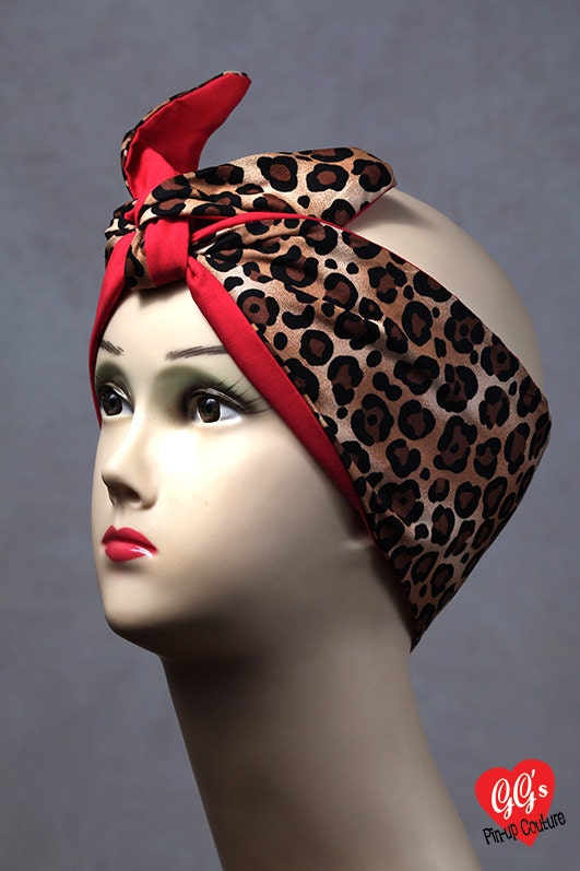 Leopard Print Headscarf Lined in red - 100% Cotton