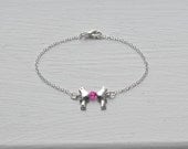 Love Birds Bracelet-  Pink Valentines Gift- 925 Sterling Silver Chain - Tiny Jewelry- Gifts Under 25- Last Minute Gift Idea- Fuchsia- (B101)