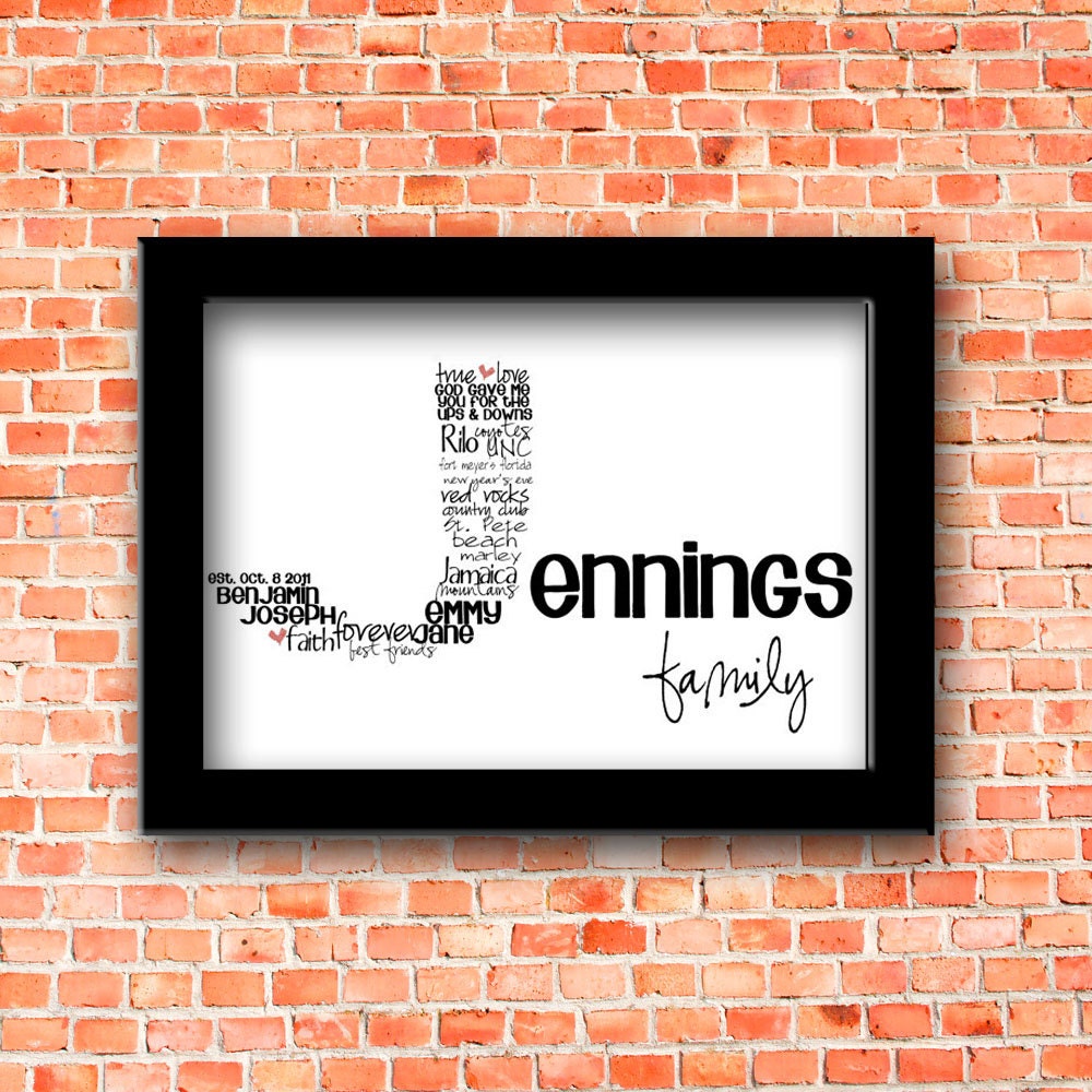 Family Monogram, Typography Art, 11"x14", digital print