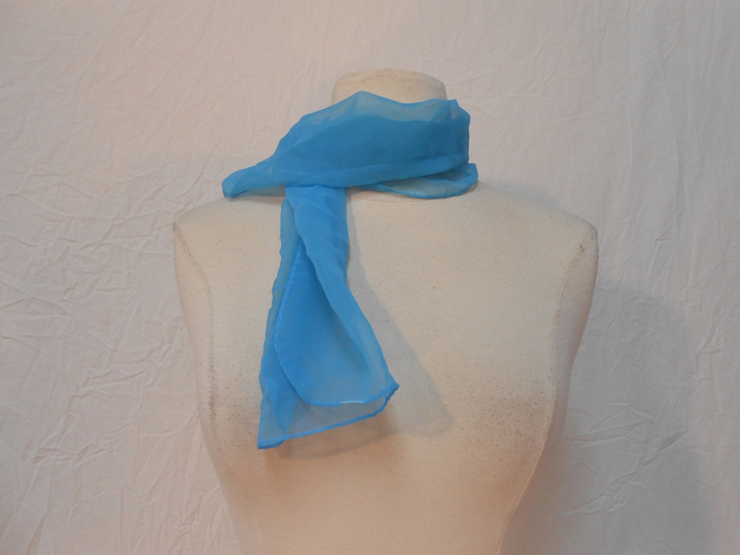 Soft Chiffon Vintage Fashion Scarf / Cerulean to Bondi Blue / Long Scarf / 35" X 10"