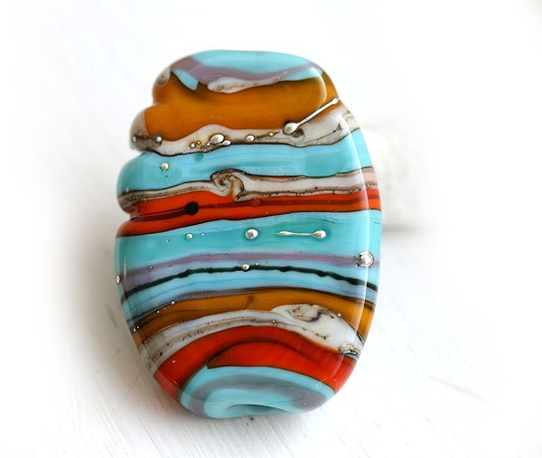 Glass Lampwork focal bead, Tribal Turquoise, bright, glass - SRA - by MayaHoney