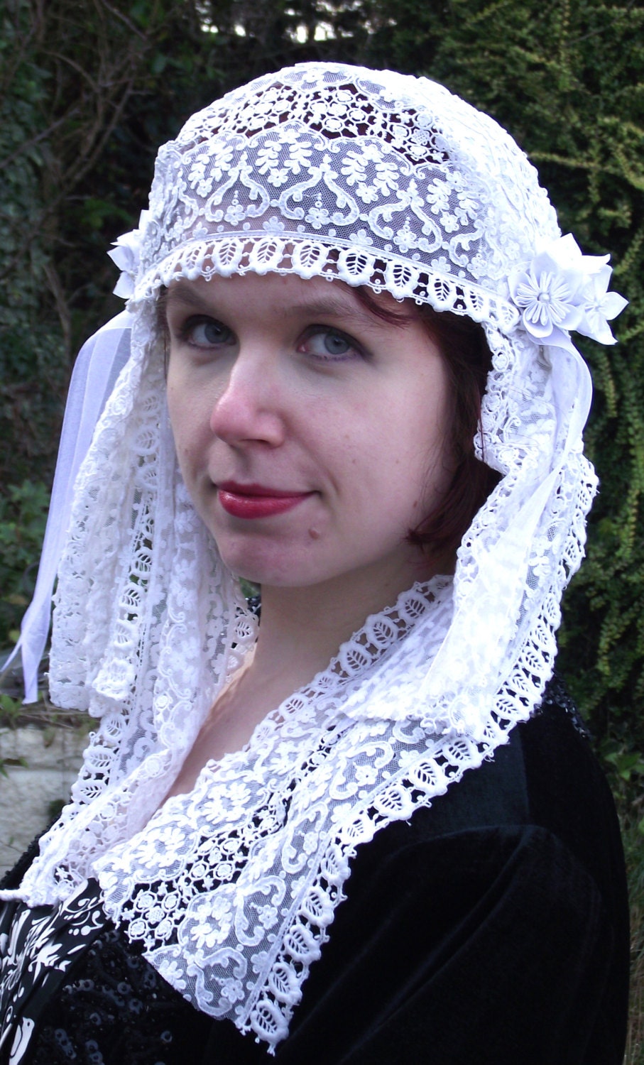 Vintage Lace 1920s Wedding Cap with Veil