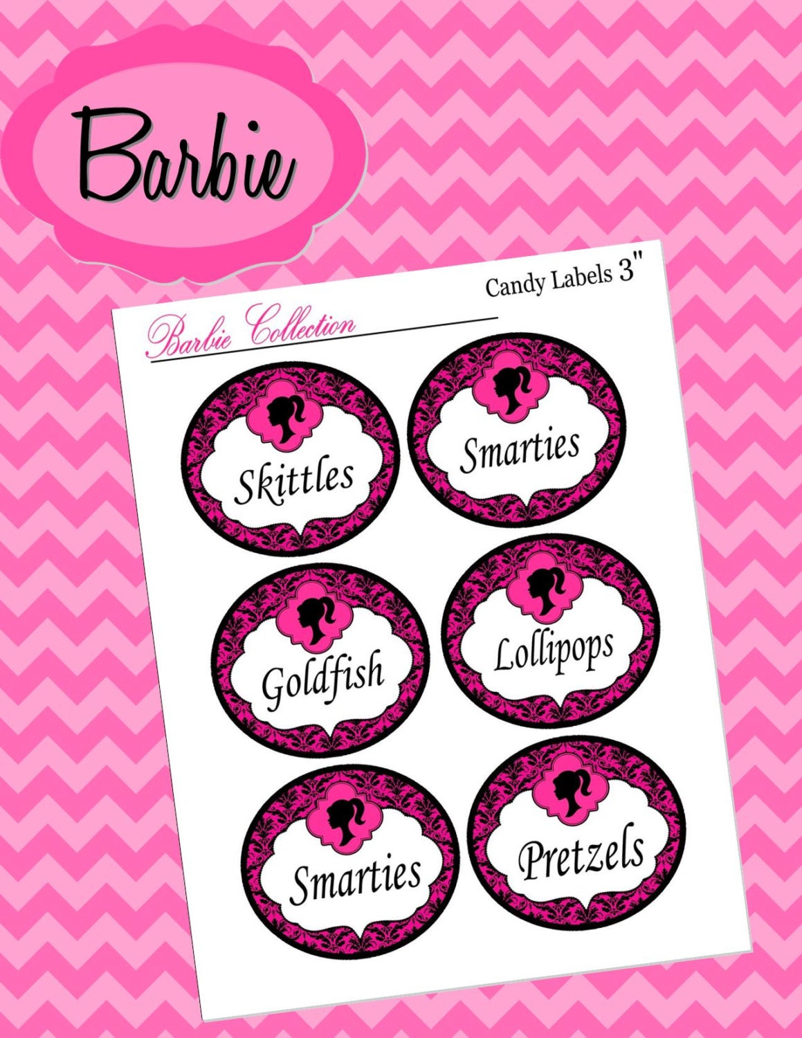 Vintage Barbie Party- Candy Jar Labels - Girls Birthday Party - Glamour - Diva - Krown Kreations