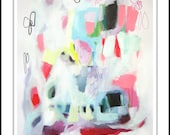 ABSTRACT painting, Giclee, Fine Art Print, white, blue, pink, red, modern painting,